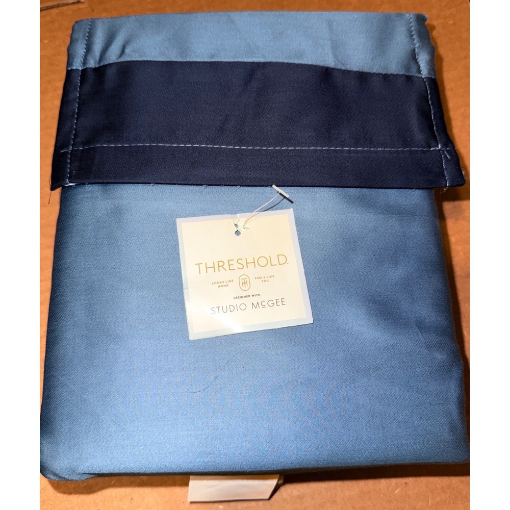Threshold Studio McGee Sheet Set Twin XL NEW Blue Contrast Border 100% Cotton